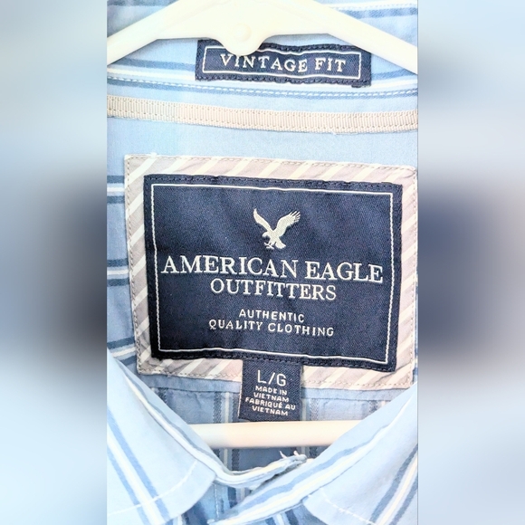 Vintage American Eagle Mens Shirt Button Down Light Blue Striped 100% Cotton EUC - Picture 2 of 5
